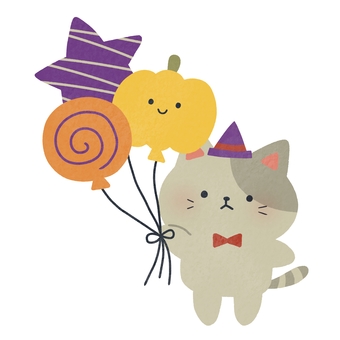 ハロウィン風船をもった猫 ハロウィン,風船,猫,かぼちゃ,バルーン,秋,動物,絵本,可愛い,ゆるいのイラスト素材