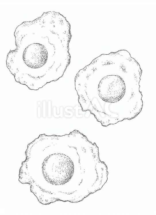 リアルな目玉焼きの手描きイラスト素材 目玉焼き,卵,料理のイラスト素材