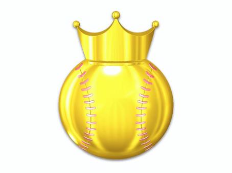 王冠と野球ボール　ゴールドバージョン 王冠,野球ボール,優勝,王者,アイコン,チャンピオン,野球,ゴールドのイラスト素材