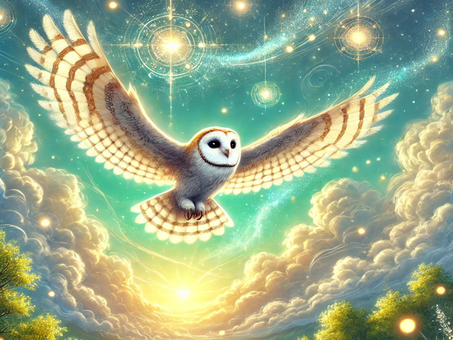 大きな翼で大空を舞うフクロウ