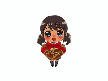 バレンタインのハートチョコレート贈る女性 バレンタイン,バレンタインデー,ハート,チョコレート,チョコ,プレゼント,ギフト,ケーキ,リボン,バレンタインチョコのイラスト素材