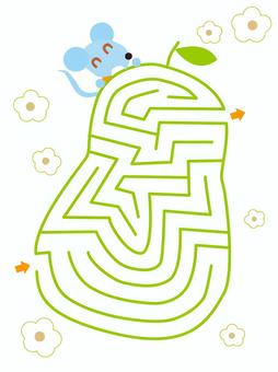 洋梨の迷路 迷路,果物,洋梨,かわいい,ネズミ,楽しい,花のイラスト素材