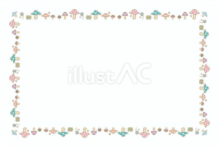 きのことお花のブラシフレームカード きのこ,花,フレームのイラスト素材