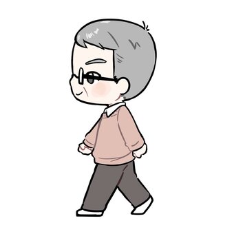歩く私服のおじさん おじさん,年配,私服,メガネ,男性,人物,父親,叔父,おじいちゃん,歩くのイラスト素材