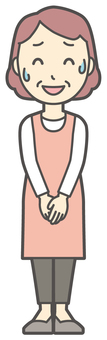  エプロンおばちゃん-048-全身 苦笑い,おばちゃん,エプロン,お母さん,ママ,中年,おばさん,主婦,人物,かわいいのイラスト素材