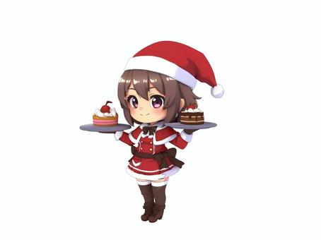 冬のクリスマスケーキとケーキ屋サンタ店員