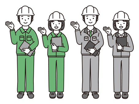 案内する作業員 作業員,土木,建築,建設,製造業,工業,工事,現場,道路工事,電気工事のイラスト素材