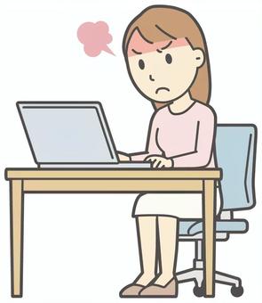  ロングヘア女性-512-全身 パソコン,怒る,女性,女の子,人物,かわいい,怒り,キレる,ムカつく,喧嘩のイラスト素材