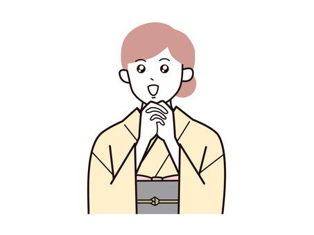 手を組み目を潤ます着物女性A左向／カラー 両手,潤ませる,キラキラ,女性,お母さん,着物,講師,20代,30代,40代のイラスト素材