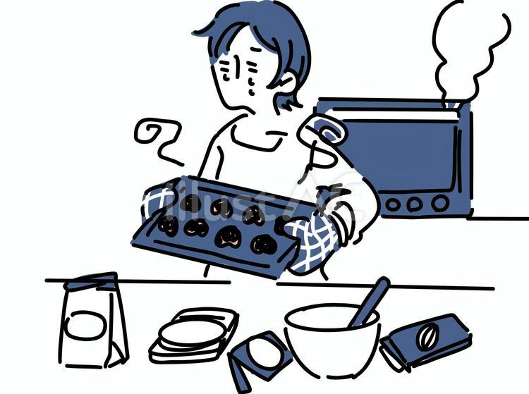 お菓子を焦がしてしまった女性 バレンタイン,2月,女性のイラスト素材