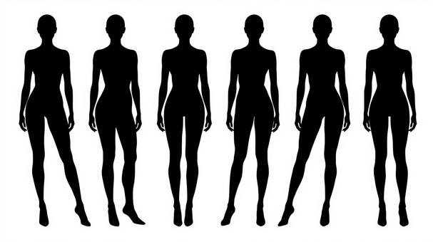女性　シルエット シルエット,モデル,全身,体型,影,白黒,モノクロ,人物,ポーズ,人のイラスト素材