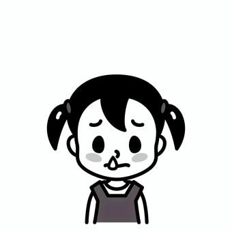 女の子　鼻水　白黒 子供,鼻水,白黒,風邪,鼻炎,病気,インフルエンザ,アレルギー,花粉症,症状のイラスト素材