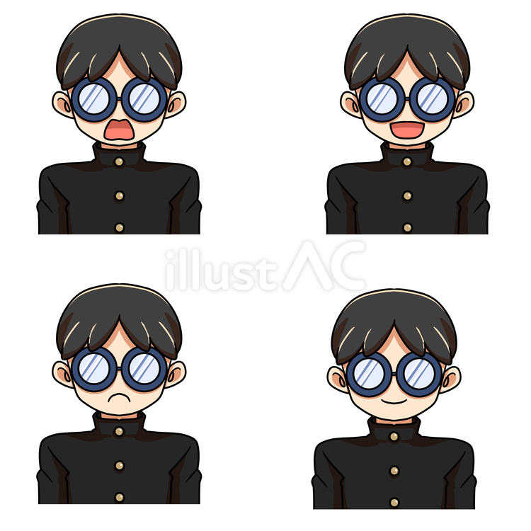 センター分け×丸眼鏡の男子学生 男子学生,センター分け,丸眼鏡のイラスト素材