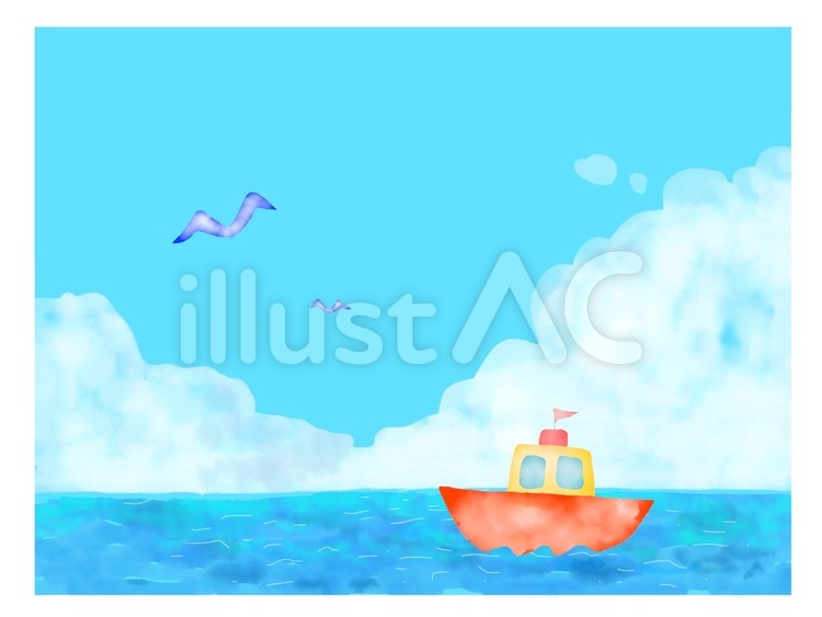 海とヨットと青空の水彩風背景イラスト 背景,海,ヨットのイラスト素材