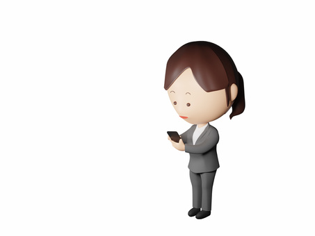 スマホで探し物をするスーツ女性・背景透過 スマホ,女性,探す,検索,スマートフォン,不在通知,スーツ,全身,ol,おばさんのイラスト素材