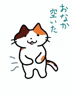 お腹を空かせた三毛猫 セリフ付き 空腹,三毛猫,ゆるい,セリフ,かわいい,動作,よだれ,茶色,白,イラストのイラスト素材