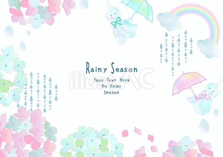 かわいい梅雨のフレーム020 アジサイ,フレーム,梅雨のイラスト素材