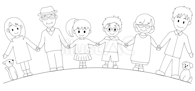 家族（線画） 家族,子供,大人のイラスト素材