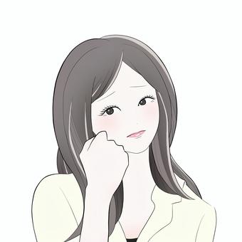 考え中の女性 女性,手書き,シンプル,悩む,考える,表情,不安,困る,人物,心理のイラスト素材