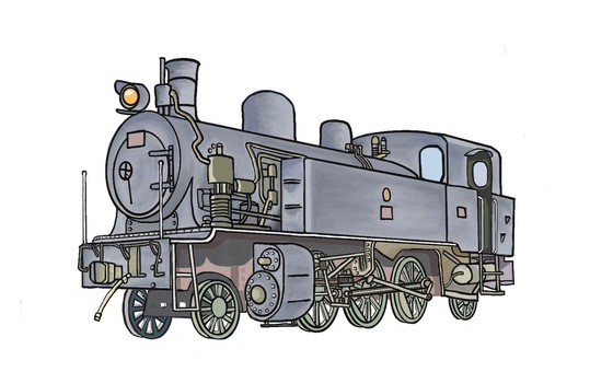 旧型SL 蒸気機関車,鉄道,懐かしい,動輪,ピストン,連結器,石炭,煙突,汽笛のイラスト素材