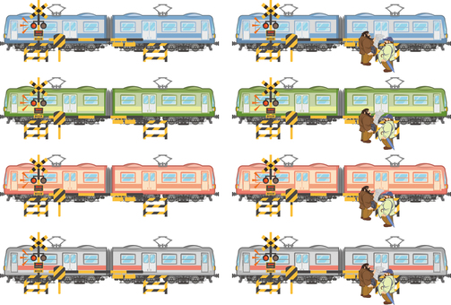 電車と信号機とオジサンセット 電車,鉄道,信号機,遮断機,オジサン,交通のイラスト素材