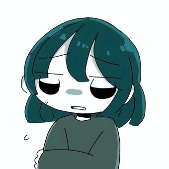 困り気味の女性（青色） 困る,困惑,悩む,ショック,グレー,青色,目を逸らす,困った,どうしよう,女性のイラスト素材