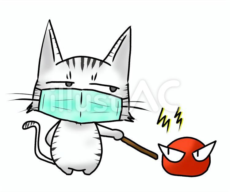 マスク猫とウイルス キャラクター,コミカル,かわいいのイラスト素材