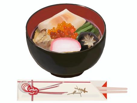 お雑煮262-1（箸付き） お雑煮,雑煮,箸,イクラ,餅,お餅,正月,食べ物,醤油,かまぼこのイラスト素材
