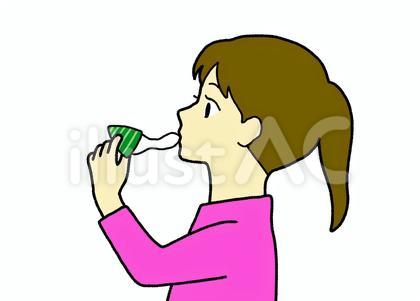 笹餅を食べる女の子の横から見たイラスト