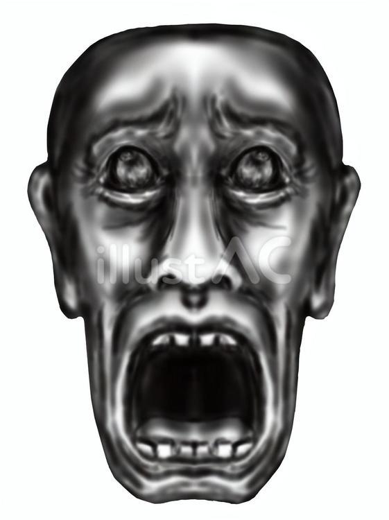 白黒の断末魔の老人の顔または幽霊 霊,恨めしい,怨念のイラスト素材