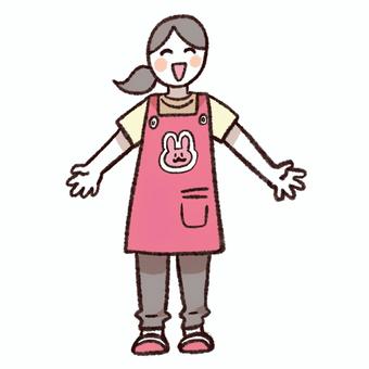 うさぎエプロンの保育士さん 保育士,うさぎ,先生,保育園,幼稚園のイラスト素材