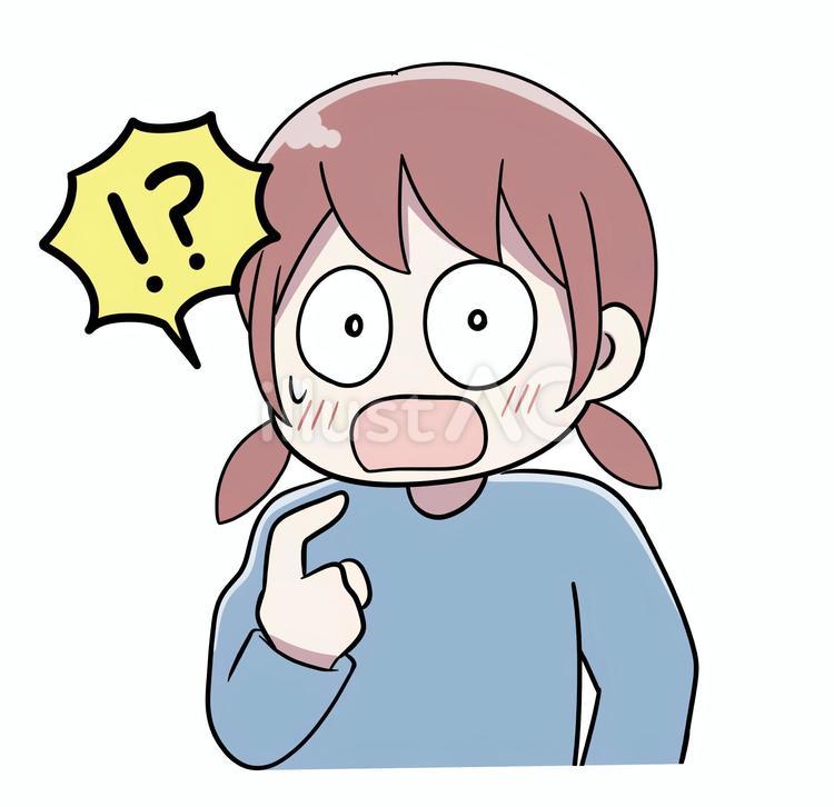 自分を指さして驚く女の子 困惑,驚き,私！？のイラスト素材