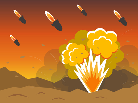 ミサイルと爆発、戦争・紛争・戦闘の背景 爆弾,ミサイル,背景,戦争,兵器,武器,発射,戦闘,戦う,闘うのイラスト素材