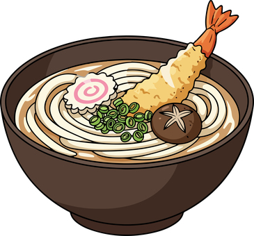 海老天うどん うどん,海老天,スープ,ランチ,ディナー,ベクター,椎茸のイラスト素材