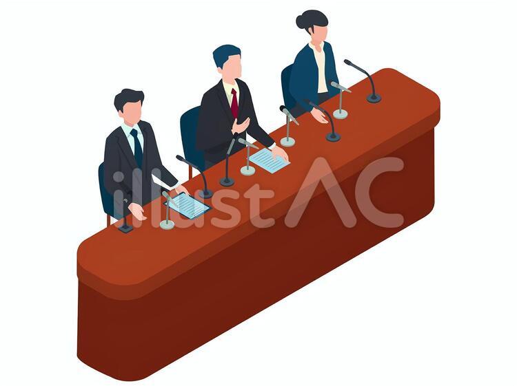 記者会見＿3人 アイソメトリック,記者会見,プレスのイラスト素材