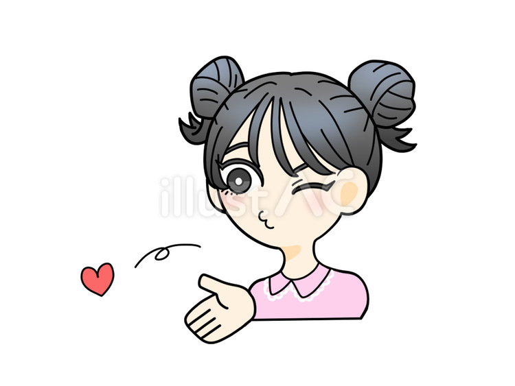 投げキッスするおだんご娘 投げキッス,投げキス,キスのイラスト素材