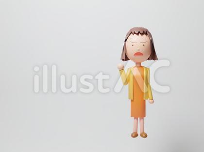 拳を握って怒る若い女性・全身