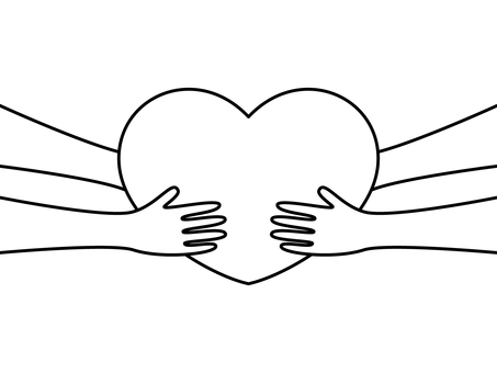 思いを届ける　太線 線,線画,太線,思い,思いやり,ありがとう,感謝,好き,ハート,手のイラスト素材