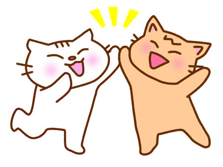 High five tea tabby cat and white cat, , JPG and PNG