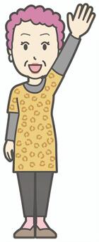  ハイっと片手を挙げているおばちゃん 挙手,おばちゃん,大阪,ヒョウ柄,おばはん,中年,女性,関西,派手,おばさんのイラスト素材