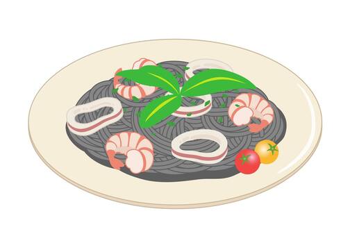 イカ墨スパゲティのアイコン イカ,墨,パスタ,スパゲティ,イタリア,料理,シーフード,イタリアン,ハーブ,エビのイラスト素材