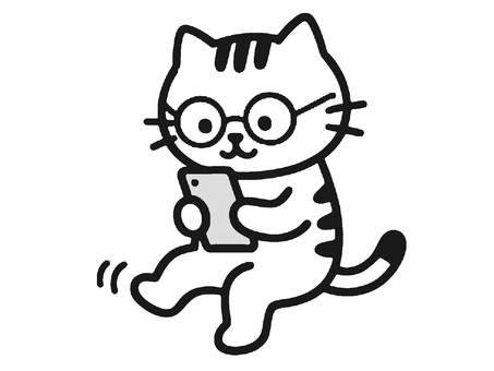 スマートフォンを操作するネコ 猫,ネコ,ねこ,スマートフォン,スマホ,携帯電話,アプリ,sns,インターネット,webのイラスト素材