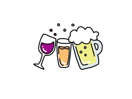 いろんな飲み物で乾杯 乾杯,飲み物,お酒,アルコール,ソフトドリンク,ジュース,ビール,ワイン,グラス,ジョッキのイラスト素材