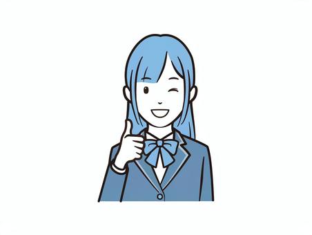 ウィンクでグッドポーズのブレザー女子 学生,女子学生,女子高生,中学生,グッド,笑顔,ウィンク,ブレザー,リボン,学生服のイラスト素材