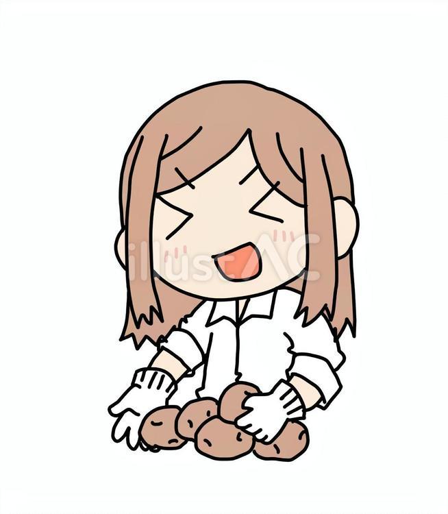 ジャガイモと笑顔の女性 女性,ジャガイモ,選別のイラスト素材