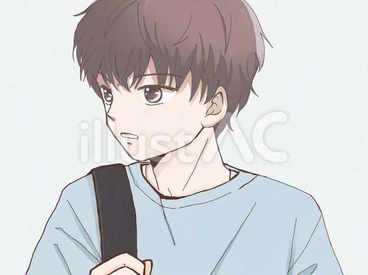 荷物を持ってTシャツを着た茶髪の男性 男性,人物,イケメンのイラスト素材