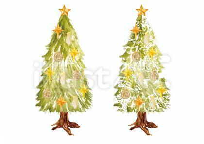 《水彩風》クリスマスツリー_金2