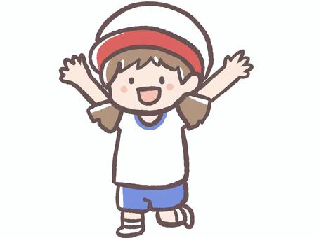 運動会・体育祭の体操着を着て走る女の子 女の子,運動会,体操着,体育,運動,スポーツ,子供,少女,児童,人物のイラスト素材