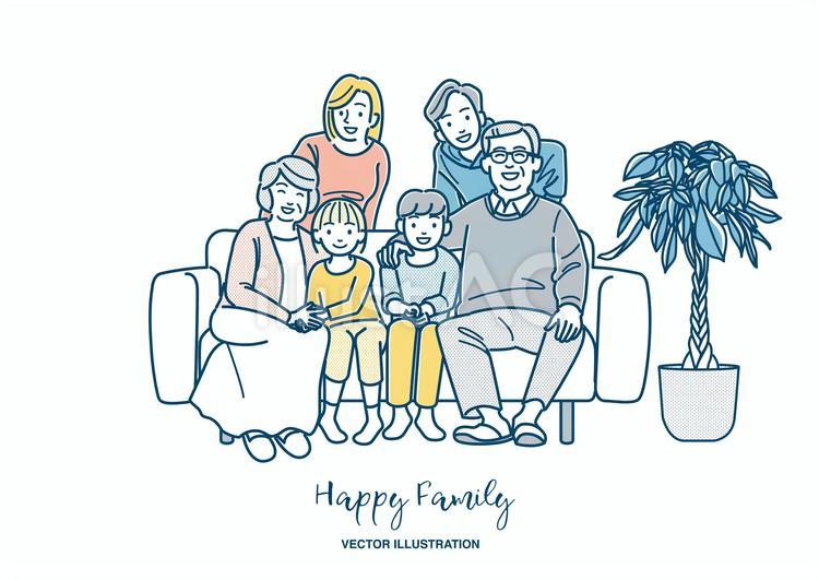 ソファーに座る2世帯家族 家族,座る,ベクターのイラスト素材
