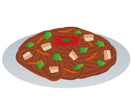 やきそば01/縁日110 やきそば,ソース焼きそば,b級グルメ,ご当地,麺,イベント,鉄板焼き,縁日,屋台,美味しいのイラスト素材